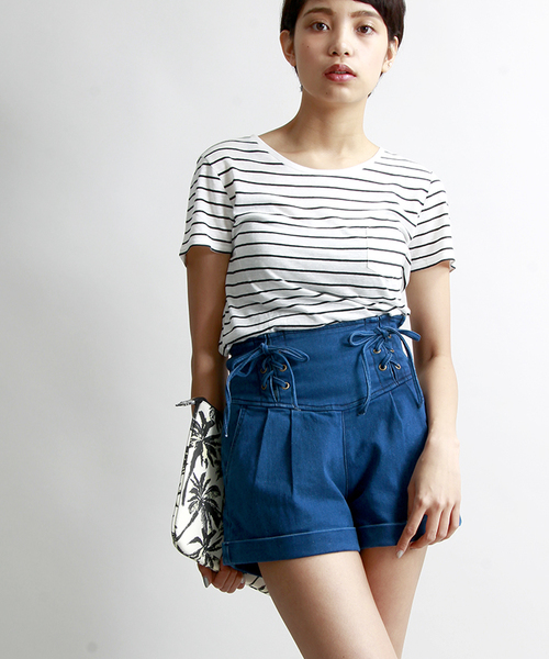 WEGO(ウィゴー)の「WEGO/レースアップショートパンツ(その他パンツ・レディース・インディゴブルー/ブルー系その他/ホワイト/カーキ・FREE)」の3枚目の写真