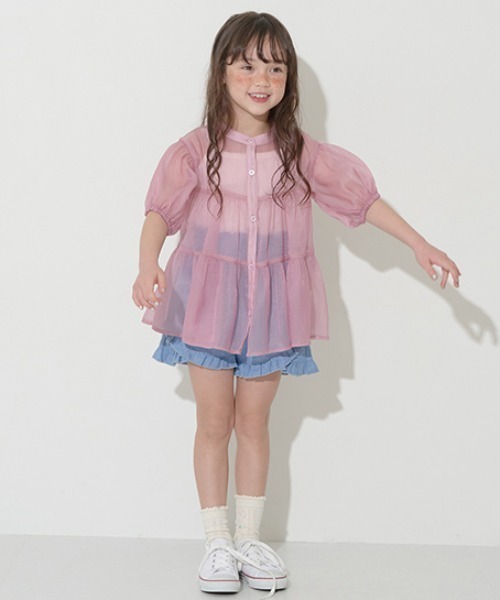 Lycee mine（リセマイン）の「前後2wayシアーティアードチュニック（シャツ/ブラウス・キッズ・マスタード/ピンク/ブラック/オフホワイト・100cm/110cm/120cm/130cm/140cm/150cm）」の8枚目の写真