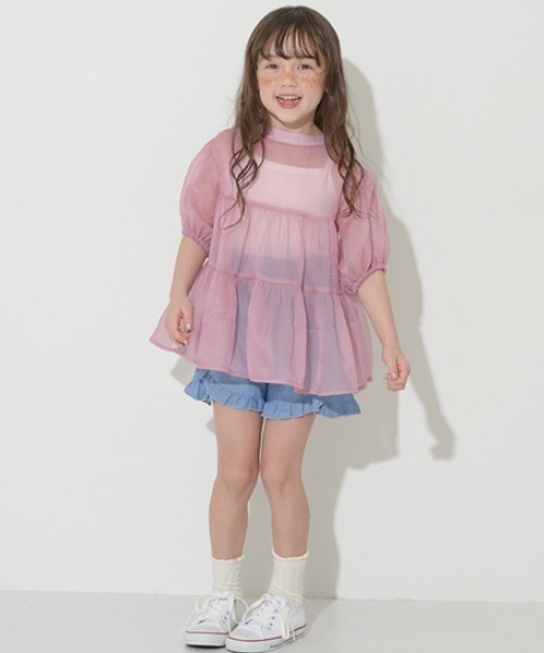 Lycee mine（リセマイン）の「前後2wayシアーティアードチュニック（シャツ/ブラウス・キッズ・マスタード/ピンク/ブラック/オフホワイト・100cm/110cm/120cm/130cm/140cm/150cm）」の9枚目の写真