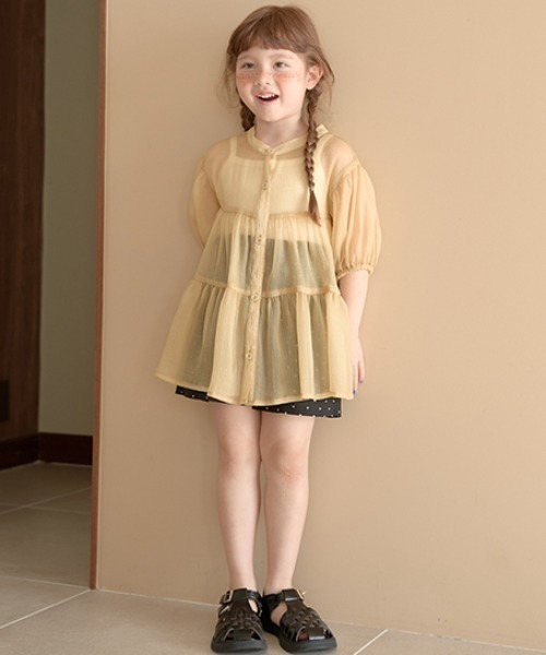 Lycee mine（リセマイン）の「前後2wayシアーティアードチュニック（シャツ/ブラウス・キッズ・マスタード/ピンク/ブラック/オフホワイト・100cm/110cm/120cm/130cm/140cm/150cm）」の11枚目の写真