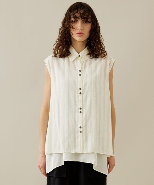 rito structure（リトストラクチャー）の「【rito structure/リトストラクチャー】ストライプジャガードコネクテッドシャツ（Tシャツ/カットソー・レディース・ホワイト/ブラック・1）」の10枚目の写真