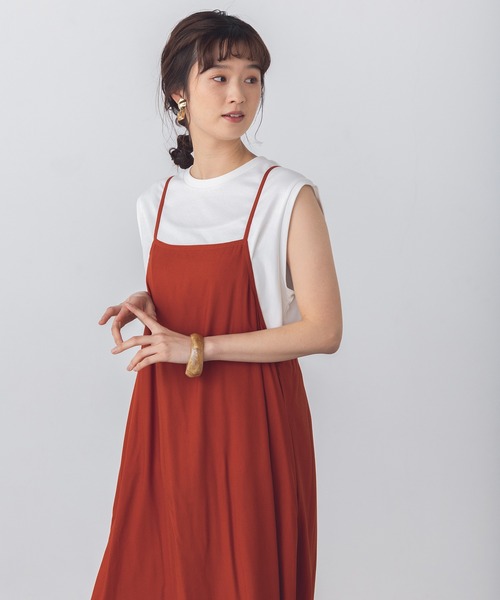 lil nina（リルニーナ）の「無地 レーヨン 後ろリボン キャミワンピース（ワンピース・レディース・ブラウン/ブラック/グリーン・FREE）」の16枚目の写真