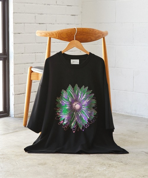 EMMA CLOTHES(エマクローズ)の「オーバーサイズフラワーアートグラフィック半袖Tシャツ EMMA CLOTHES(Tシャツ/カットソー・メンズ・ブラック/オフホワイト/グリーン系・M/L)」の11枚目の写真