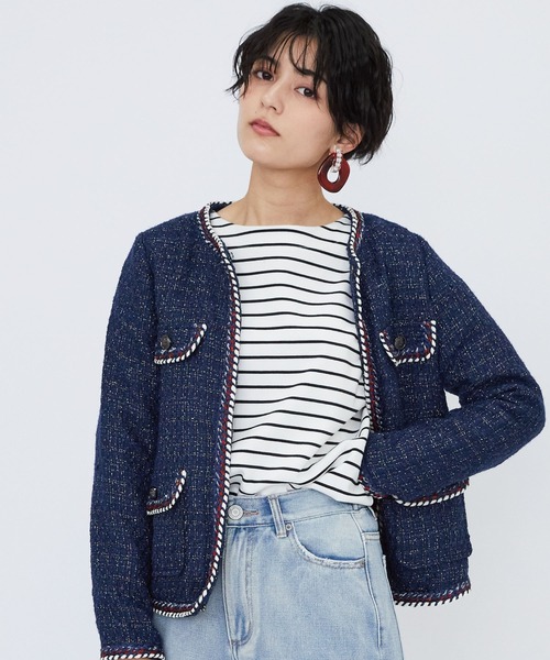 IENA マリンツィードジャケット　ノーカラー　ネイビー IENA マリンツィードジャケット ノーカラー ネイビー IENA マリン