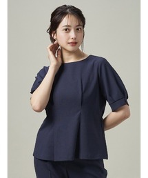 Perfect Suit FActory | 【セットアップ可能】麻調メッシュブラウス　ベージュ/ネイビー(シャツ/ブラウス)