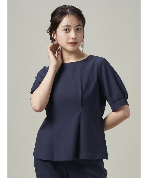 Perfect Suit FActory(パーフェクトスーツファクトリー)の「【セットアップ可能】麻調メッシュブラウス ベージュ/ネイビー(シャツ/ブラウス・レディース・ネイビー/ベージュ・M/S/L/SS)」の2枚目の写真