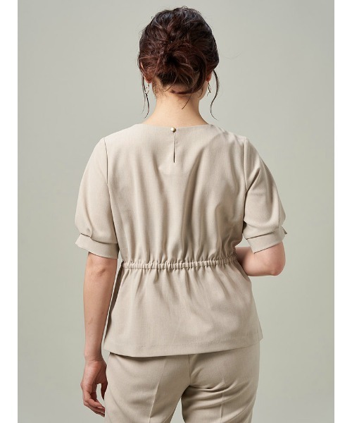 Perfect Suit FActory(パーフェクトスーツファクトリー)の「【セットアップ可能】麻調メッシュブラウス ベージュ/ネイビー(シャツ/ブラウス・レディース・ネイビー/ベージュ・M/S/L/SS)」の5枚目の写真