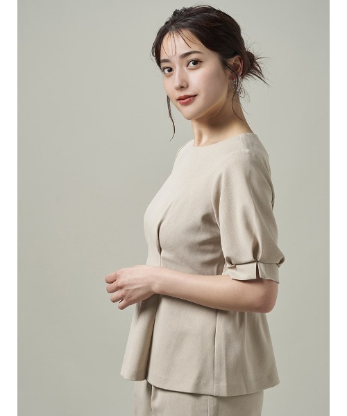 Perfect Suit FActory(パーフェクトスーツファクトリー)の「【セットアップ可能】麻調メッシュブラウス ベージュ/ネイビー(シャツ/ブラウス・レディース・ネイビー/ベージュ・M/S/L/SS)」の6枚目の写真