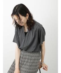 Samansa Mos2 blue | ボイルギャザーブラウス(シャツ/ブラウス)