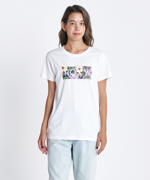 ROXY(ロキシー)の「FIREWORK BOX LOGO/ロキシー花柄ロゴ半袖Tシャツ(Tシャツ/カットソー・レディース・ホワイト/ブラック/オレンジ・MEDIUM/LARGE/SMALL)」の1枚目の写真