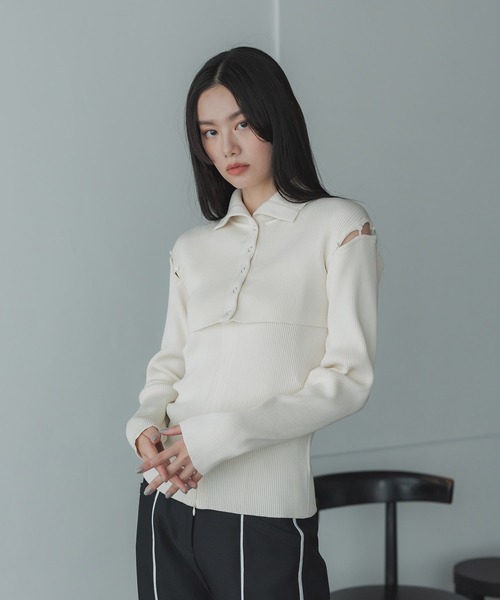 UNITED TOKYO（ユナイテッドトウキョウ）の「【WEB限定】コルトカラーリブニット-ウォッシャブル-（ニット/セーター・レディース・アイボリー/ブラック・FREE）」の20枚目の写真