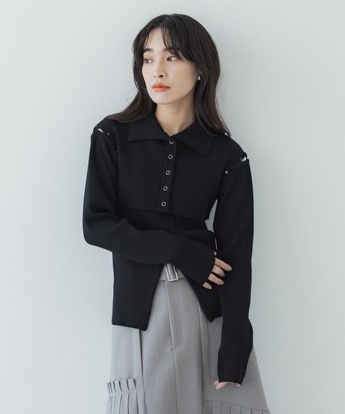 UNITED TOKYO（ユナイテッドトウキョウ）の「【WEB限定】コルトカラーリブニット-ウォッシャブル-（ニット/セーター・レディース・アイボリー/ブラック・FREE）」の3枚目の写真