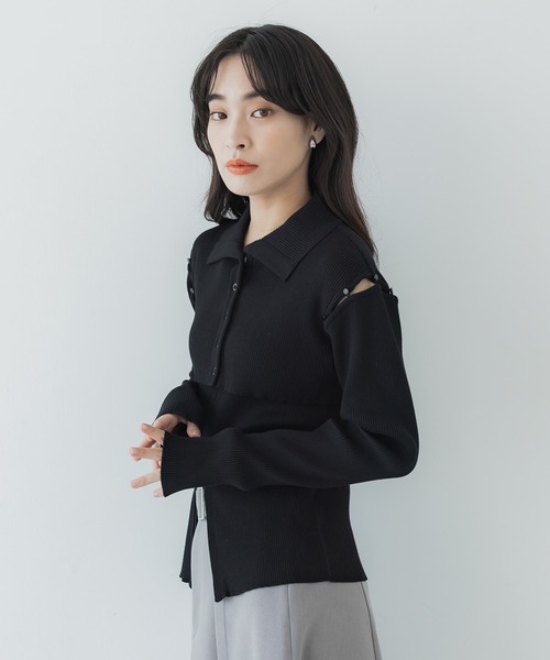 UNITED TOKYO（ユナイテッドトウキョウ）の「【WEB限定】コルトカラーリブニット-ウォッシャブル-（ニット/セーター・レディース・アイボリー/ブラック・FREE）」の4枚目の写真