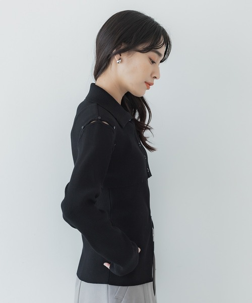 UNITED TOKYO（ユナイテッドトウキョウ）の「【WEB限定】コルトカラーリブニット-ウォッシャブル-（ニット/セーター・レディース・アイボリー/ブラック・FREE）」の6枚目の写真