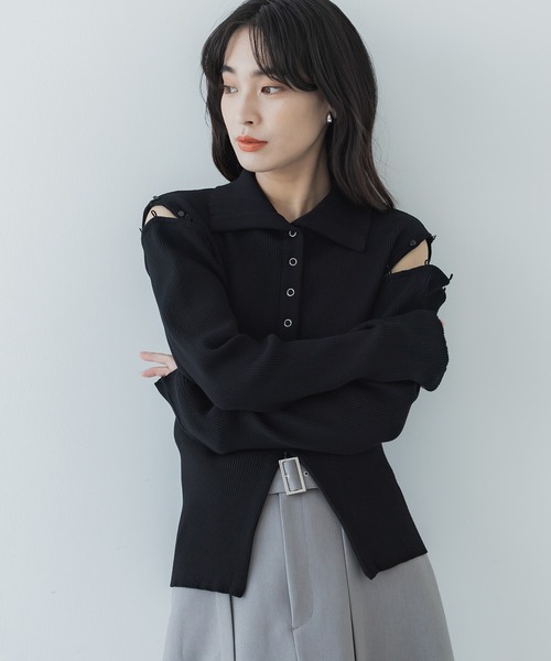 UNITED TOKYO（ユナイテッドトウキョウ）の「【WEB限定】コルトカラーリブニット-ウォッシャブル-（ニット/セーター・レディース・アイボリー/ブラック・FREE）」の7枚目の写真