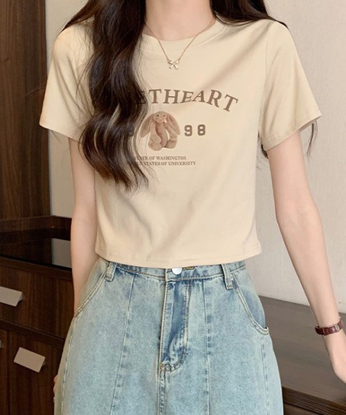 SONA（ソナ）の「SONA セミクロップラビットTシャツ（Tシャツ/カットソー・レディース・ホワイト/ベージュ/ピンク/チャコール・FREE）」の11枚目の写真