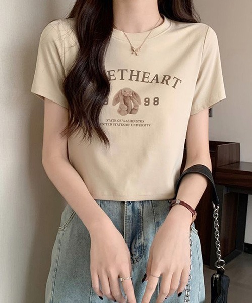 SONA（ソナ）の「SONA セミクロップラビットTシャツ（Tシャツ/カットソー・レディース・ホワイト/ベージュ/ピンク/チャコール・FREE）」の10枚目の写真