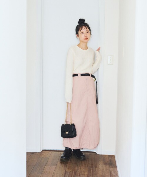 FREAK'S STORE（フリークスストア）の「ベルト付き ナイロンスカート/カーゴスカート（スカート・レディース・オフホワイト/オリーブ/ブラック/ピンク・ﾌﾘ-）」の5枚目の写真