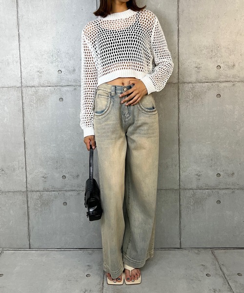 ROGER AND RAW（ロジャーアンドロウ）の「ショート丈ニットTOPS（Tシャツ/カットソー・レディース・ブラック/ベージュ/ホワイト・FREE）」の4枚目の写真