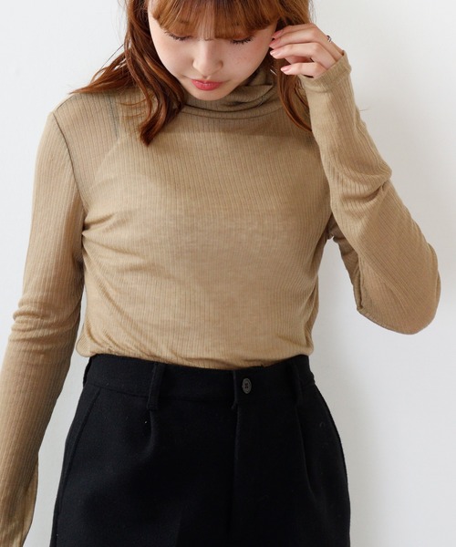 hunch(ハンチ)の「hunch シアーカットリブ ゆるタートルPO(Tシャツ/カットソー・レディース・ライトベージュ/カーキ・FREE)」の19枚目の写真
