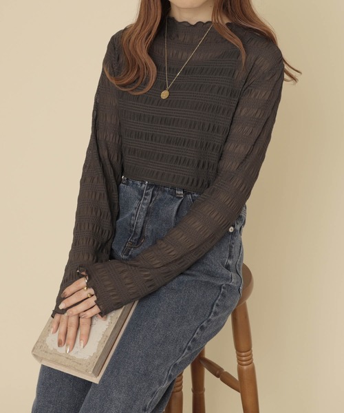 mil(ミル)の「【150㎝前後の小柄さんサイズ】シャーリングシアートップス(Tシャツ/カットソー・レディース・チャコールグレー/ダークブラウン/アイボリー・XS/S)」の11枚目の写真