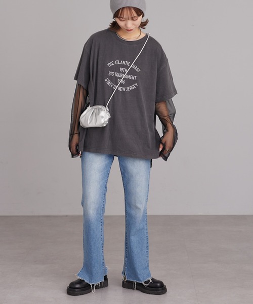 CIAOPANIC TYPY（チャオパニックティピー）の「袖切替シアーレイヤードTEE（Tシャツ/カットソー・レディース・ブラック/ホワイト/ベージュ・ONE SIZE）」の18枚目の写真