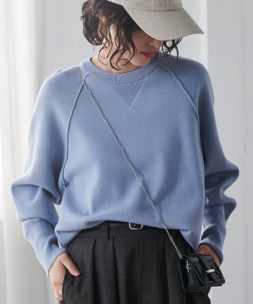 RANAN（ラナン）の「【新色追加】スウェットライクニット（ニット/セーター・レディース・イエロー/ライトベージュ/ピンク/ライトグレー/ライトブルー/ブラック/アイボリー/チャコールグレー/ブルー/グリーン・L/M/LL）」の7枚目の写真