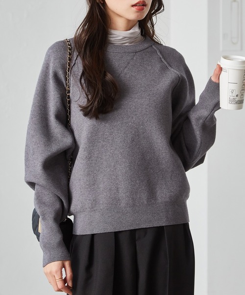 RANAN（ラナン）の「【新色追加】スウェットライクニット（ニット/セーター・レディース・イエロー/ライトベージュ/ピンク/ライトグレー/ライトブルー/ブラック/アイボリー/チャコールグレー/ブルー/グリーン・L/M/LL）」の11枚目の写真