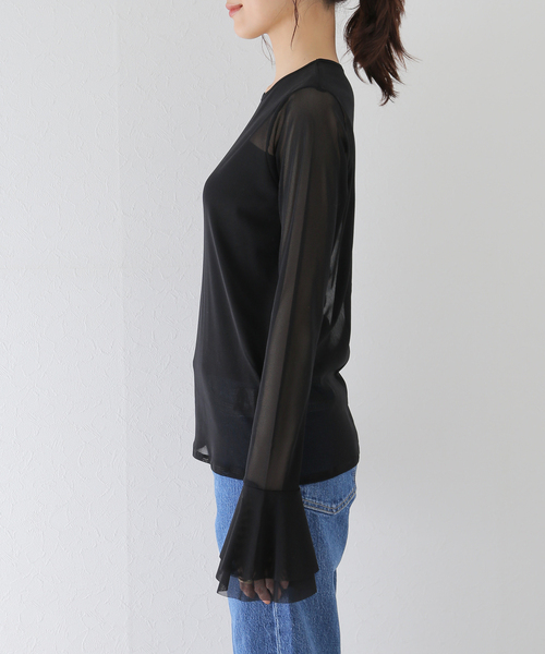 SLOBE IENA（スローブイエナ）の「ラッフルスリーブチュールプルオーバー（Tシャツ/カットソー・レディース・ブラック/ベージュ・FREE）」の15枚目の写真