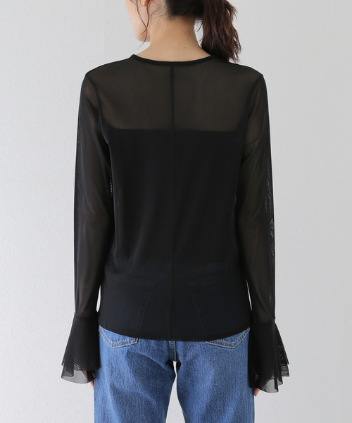 SLOBE IENA（スローブイエナ）の「ラッフルスリーブチュールプルオーバー（Tシャツ/カットソー・レディース・ブラック/ベージュ・FREE）」の14枚目の写真