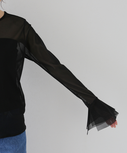 SLOBE IENA（スローブイエナ）の「ラッフルスリーブチュールプルオーバー（Tシャツ/カットソー・レディース・ブラック/ベージュ・FREE）」の11枚目の写真