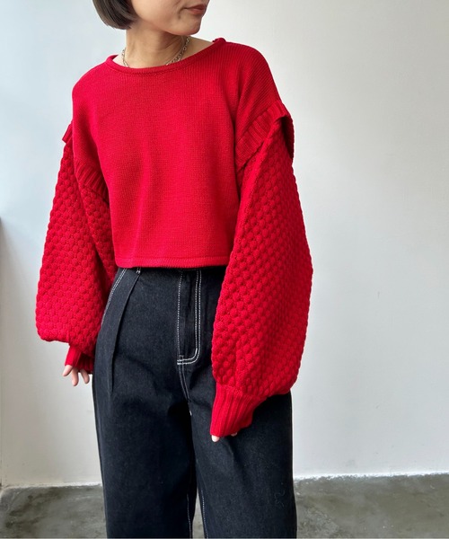 Meli rich（メリーリッチ）の「ポップコーンショート丈ニット（ニット/セーター・レディース・レッド/グレー/ブラック/アイボリー・MEDIUM）」の17枚目の写真