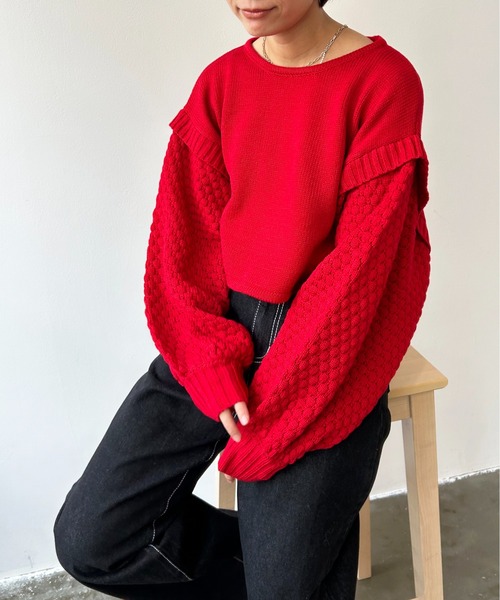 Meli rich（メリーリッチ）の「ポップコーンショート丈ニット（ニット/セーター・レディース・レッド/グレー/ブラック/アイボリー・MEDIUM）」の13枚目の写真