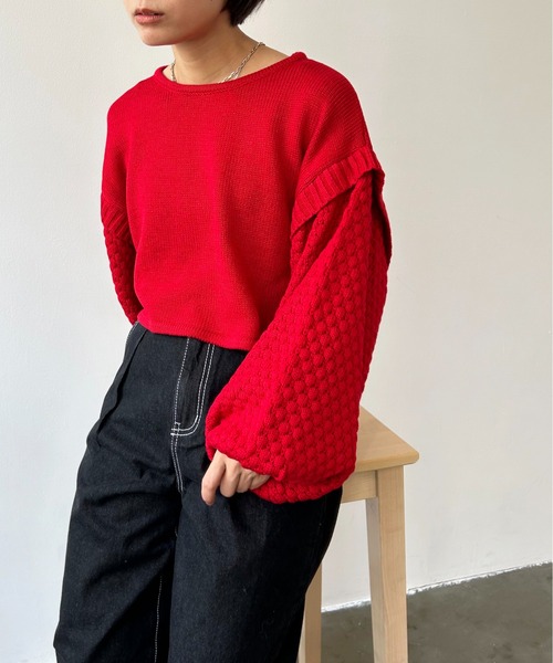 Meli rich（メリーリッチ）の「ポップコーンショート丈ニット（ニット/セーター・レディース・レッド/グレー/ブラック/アイボリー・MEDIUM）」の14枚目の写真