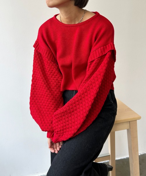 Meli rich（メリーリッチ）の「ポップコーンショート丈ニット（ニット/セーター・レディース・レッド/グレー/ブラック/アイボリー・MEDIUM）」の15枚目の写真