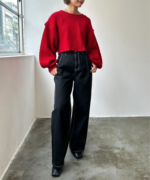 Meli rich（メリーリッチ）の「ポップコーンショート丈ニット（ニット/セーター・レディース・レッド/グレー/ブラック/アイボリー・MEDIUM）」の18枚目の写真