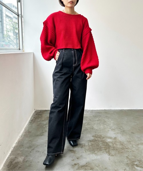 Meli rich（メリーリッチ）の「ポップコーンショート丈ニット（ニット/セーター・レディース・レッド/グレー/ブラック/アイボリー・MEDIUM）」の19枚目の写真