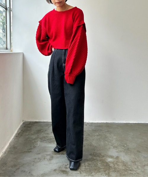 Meli rich（メリーリッチ）の「ポップコーンショート丈ニット（ニット/セーター・レディース・レッド/グレー/ブラック/アイボリー・MEDIUM）」の20枚目の写真