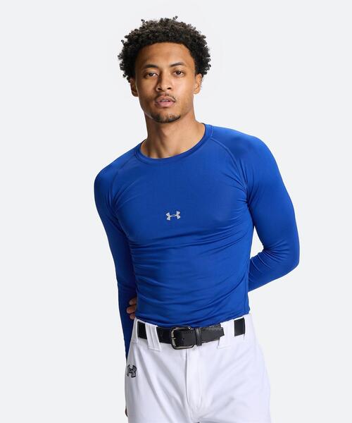 UNDER ARMOUR(アンダーアーマー)の「UAヒートギアアーマー コンプレッション ロングスリーブ クルーネック シャツ(ベースボール/メンズ)(Tシャツ/カットソー・メンズ・ブルー・M/XL/L/S/XXL/3XL)」の1枚目の写真