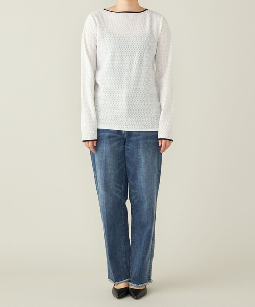 quaranciel(カランシエル)の「quaranciel:〈洗濯機可能〉ループ レース プルオーバー(Tシャツ/カットソー・レディース・ホワイト/ブラック・ONE SIZE)」の4枚目の写真