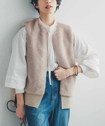 IEDIT 品よく華やぐ異素材遣いのフェイクファーベスト〈フラッフィーベージュ〉