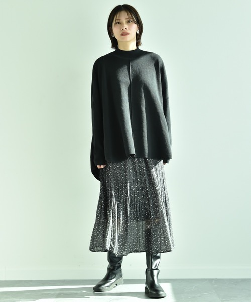 【美品】theory luxe 21SS ポンチョ風プルオーバーニット　ブラック セール】総針ポンチョ風ニットプルオーバー（ニット/セーター