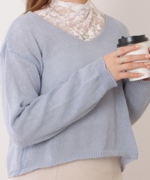 ドロップショルダーゆるシルエットクロップドニットトップス