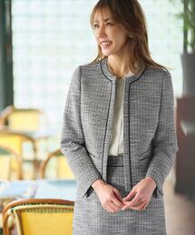 OPAQUE.CLIP | ≪セレモニー/セットアップ対応≫ コットンツイードジャケット(ノーカラージャケット)