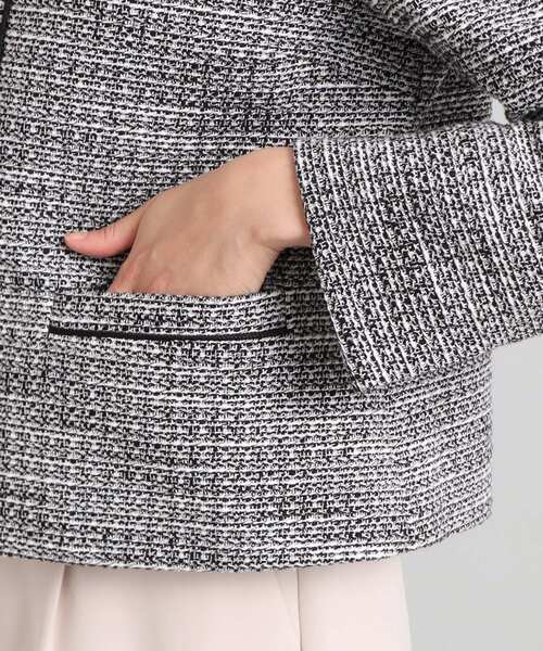 OPAQUE.CLIP（オペークドットクリップ）の「◆≪通勤・セレモニー/セットアップ対応≫ コットンツイードジャケット（ノーカラージャケット・レディース・オフホワイト/ブラック系3/ネイビー・40/38/36/42）」の21枚目の写真