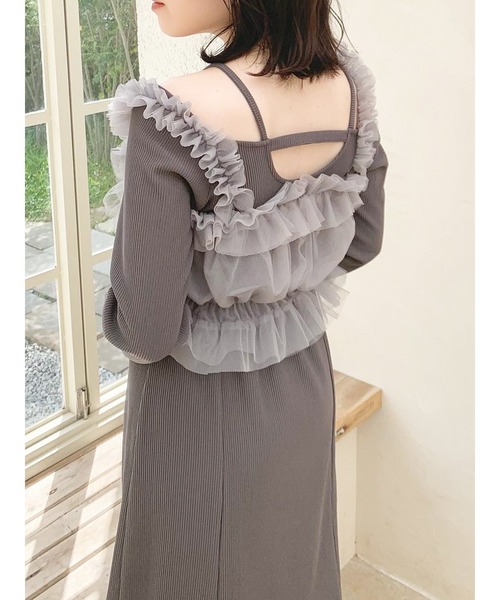 dazzlin（ダズリン）の「チュールギャザービスチェカットワンピース（ワンピース・レディース・アイボリー/モカ/グレー/ブラック・SMALL/MEDIUM）」の8枚目の写真