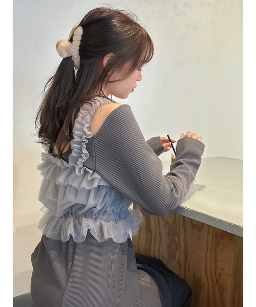 dazzlin（ダズリン）の「チュールギャザービスチェカットワンピース（ワンピース・レディース・アイボリー/モカ/グレー/ブラック・SMALL/MEDIUM）」の12枚目の写真