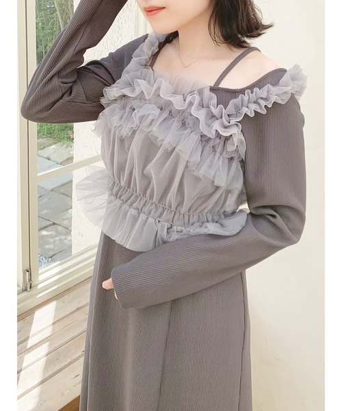 dazzlin（ダズリン）の「チュールギャザービスチェカットワンピース（ワンピース・レディース・アイボリー/モカ/グレー/ブラック・SMALL/MEDIUM）」の9枚目の写真