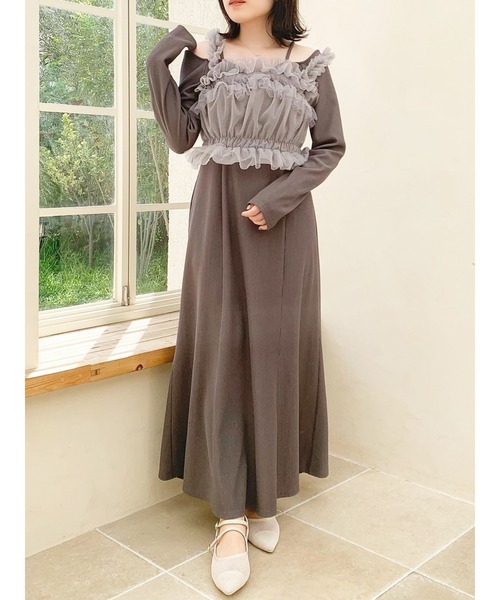 dazzlin（ダズリン）の「チュールギャザービスチェカットワンピース（ワンピース・レディース・アイボリー/モカ/グレー/ブラック・SMALL/MEDIUM）」の10枚目の写真