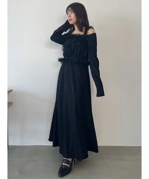 dazzlin（ダズリン）の「チュールギャザービスチェカットワンピース（ワンピース・レディース・アイボリー/モカ/グレー/ブラック・SMALL/MEDIUM）」の17枚目の写真